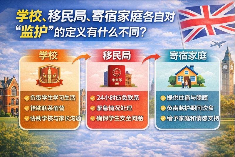 学校、移民局、寄宿家庭各自对“监护”的定义有什么不同？